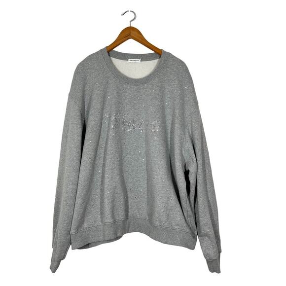 Good American Women’s Jeweled Oversized Crew Neck Sweatshirt Sz 6 Gray Sequins‎ - Picture 1 of 9